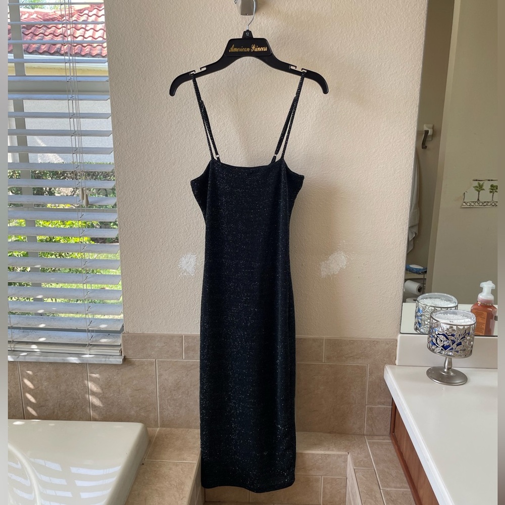 Black Spaghetti Strap Slip Midi Dress
